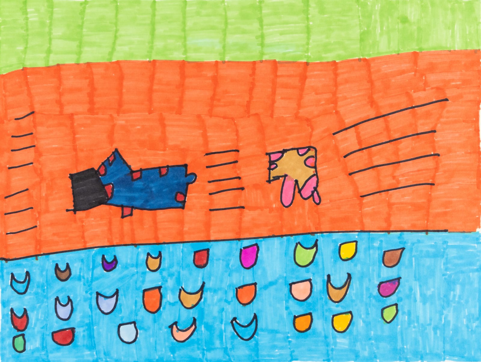 Maria Vanik, Green Sky, Orange Shape, Blue Circle, n.d.