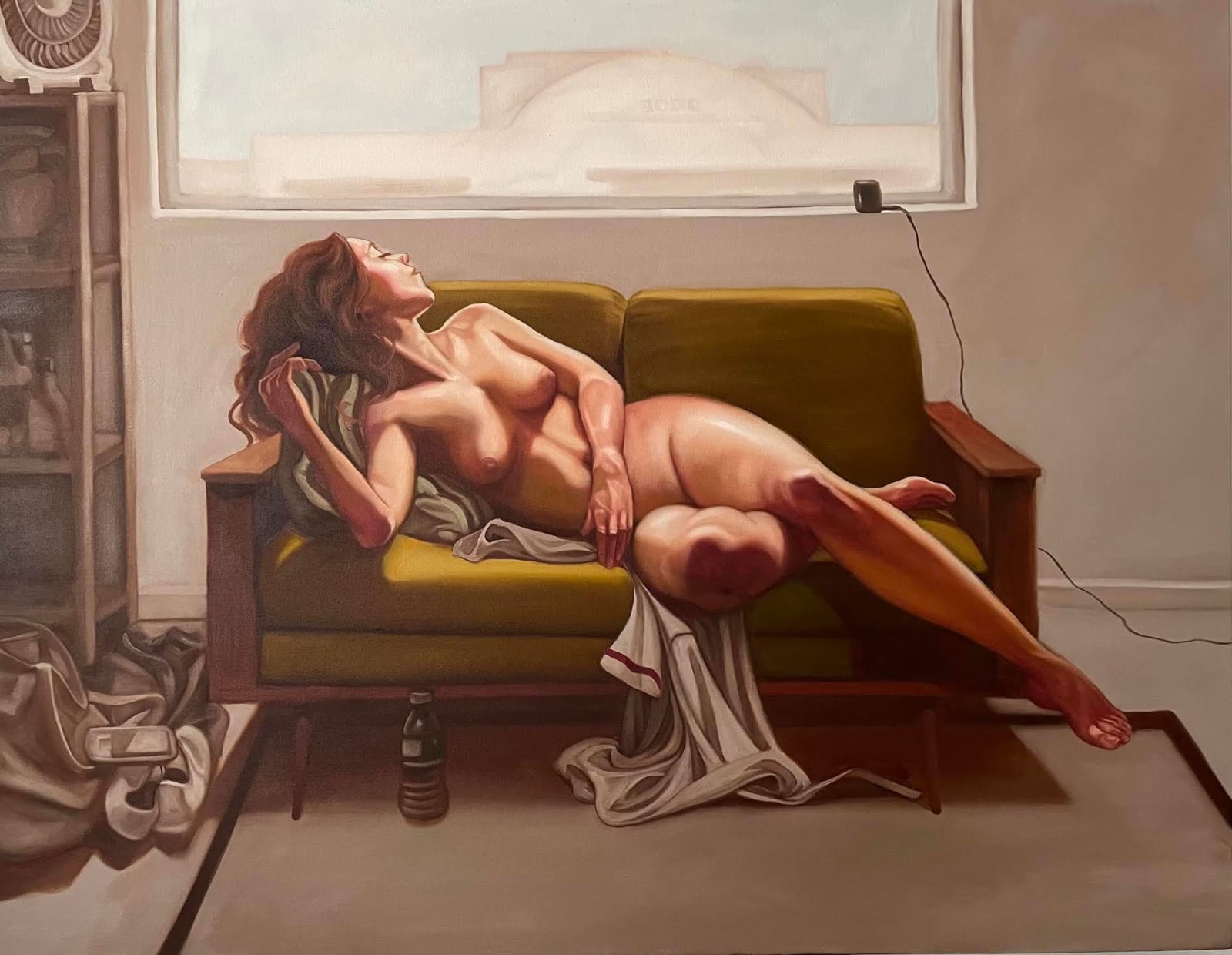 Jesse Hernandez, Nude On Green Sofa , 2023