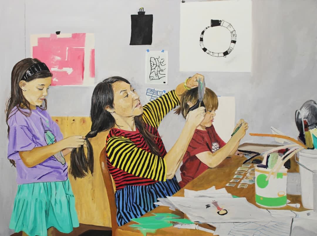 Raul Rene Gonzalez, Multi-Tasking (Artist Julia Barbosa Landois In The Studio With Her Kids), 2021