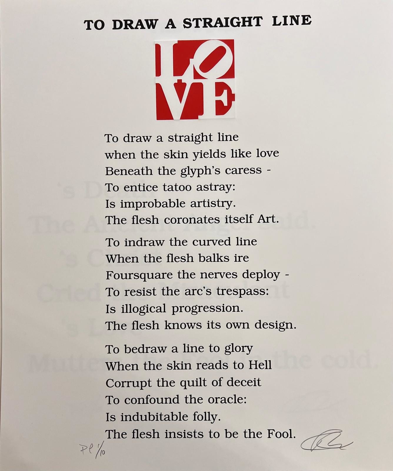 Robert Indiana, Poem Love - To Draw a Straight Line, 1996