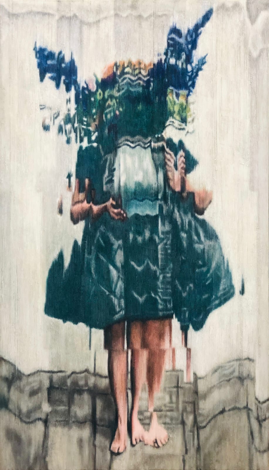 Jens Hesse, Woman hiding behind flower pot, 2022