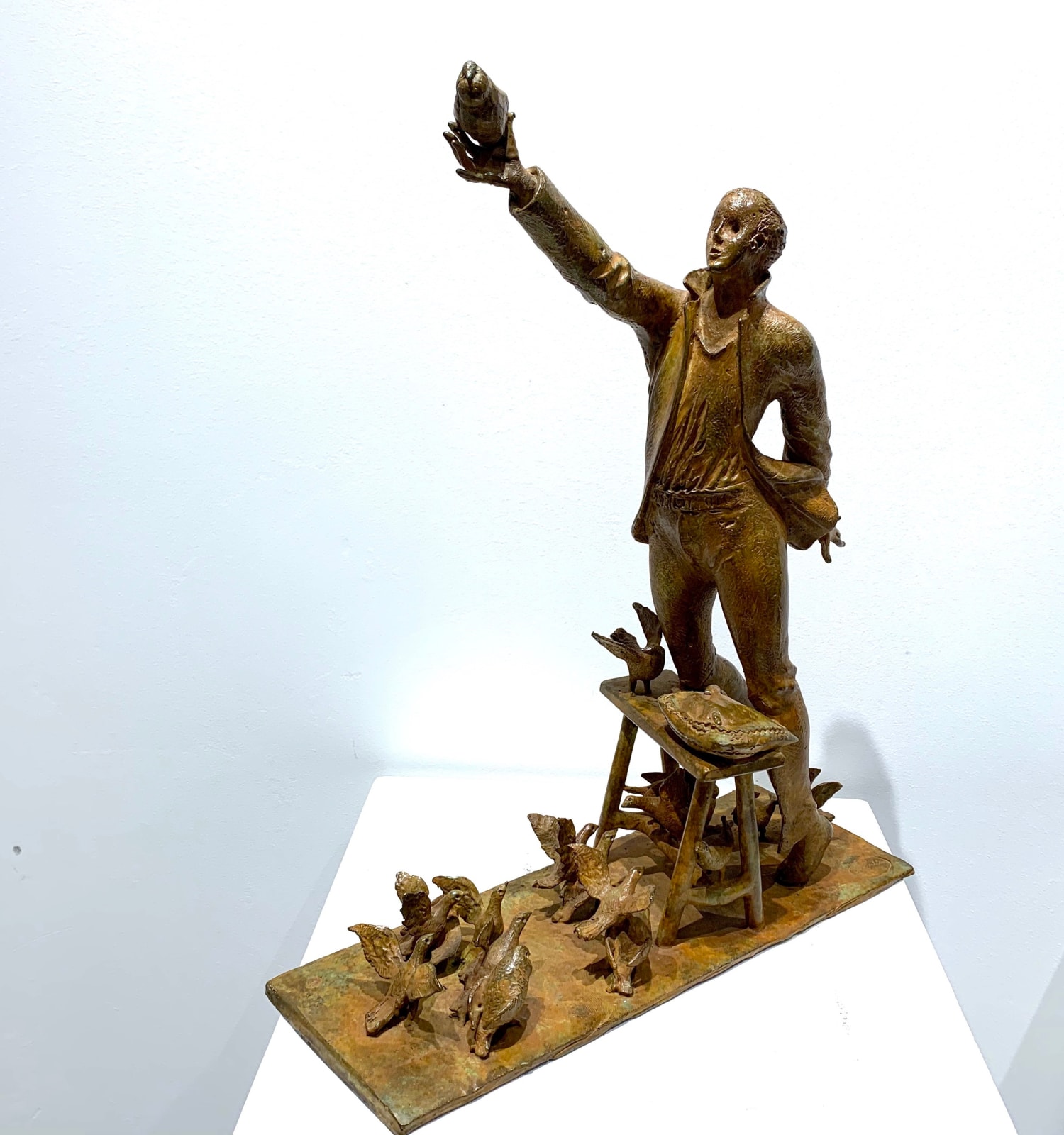 migration, rené julien, sculpture, bronze, art thema, heyi gallery, birds, pigeons, envol, flight