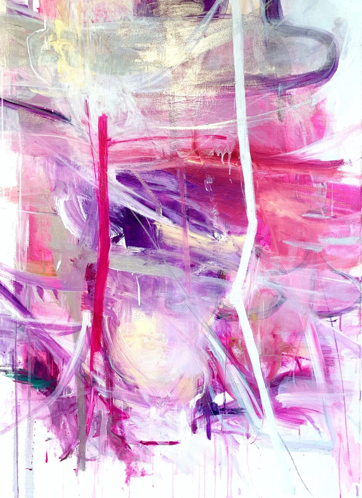 Schnell, Langsam, undifferentiated time, rapide, lente, violet, rose, peinture abstraite, peinture acrylique, peinture à l'huile, mouvement, art de ligne, Naoko WATANABE, peinture japonaise, art asiatique contemporain, peinture japonaise contemporaine, romance, floraison, art thema heyi gallery, Galerie d'art Bruxelles