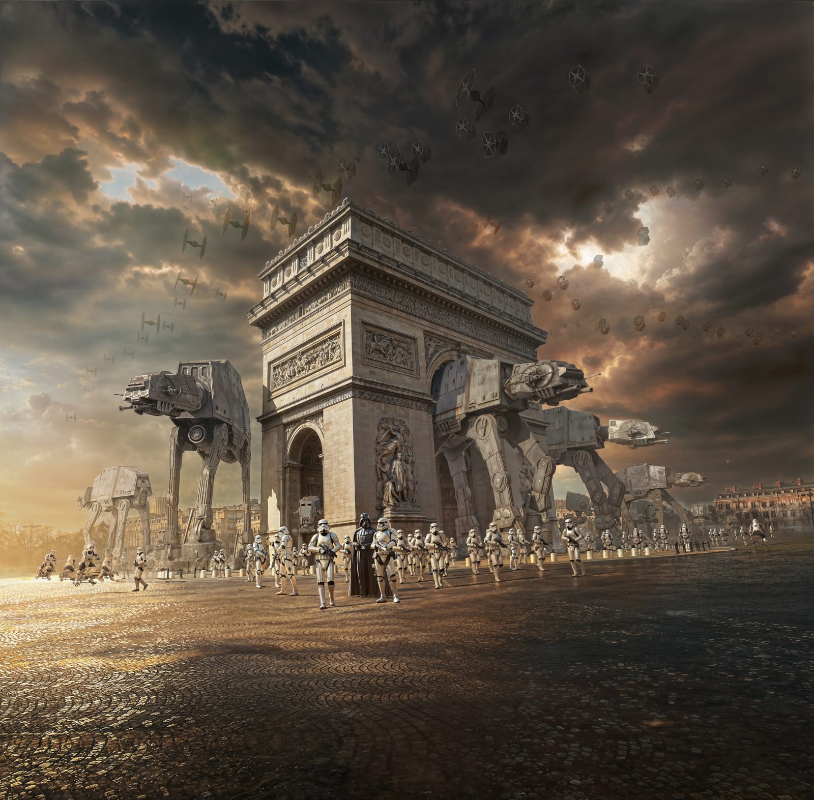 Star Wars rond-point de l’Étoile Paris, Star Wars Arc de Triomphe, Darth Vader Arc de Triomphe, stormtrooper Paris Étoile, scène Star Wars Paris monument, Laurent Pons Star Wars Arc de Triomphe, montage photo Star Wars Paris, photographie artistique Arc de Triomphe Star Wars, œuvre pop culture Paris, art numérique Star Wars France, Darth Vader décor Arc de Triomphe, stormtrooper rond-point de l’Étoile, création visuelle Star Wars Paris, art urbain Star Wars monument historique, impression d’art Star Wars Paris, Star Wars rencontre l’Arc de Triomphe, scène pop culture au cœur de Paris