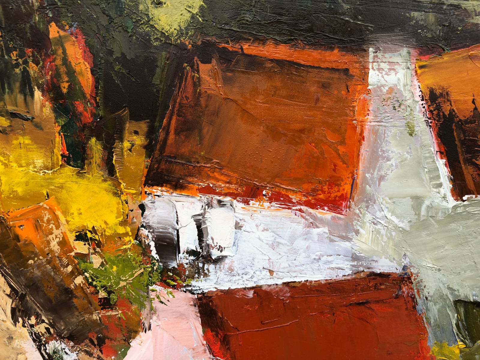 daufin, peinture, expressionisme, expressioniste, coloré, couleurs, rouge, orange, lumineux, paysage, france, art thema, heyi galerie, art