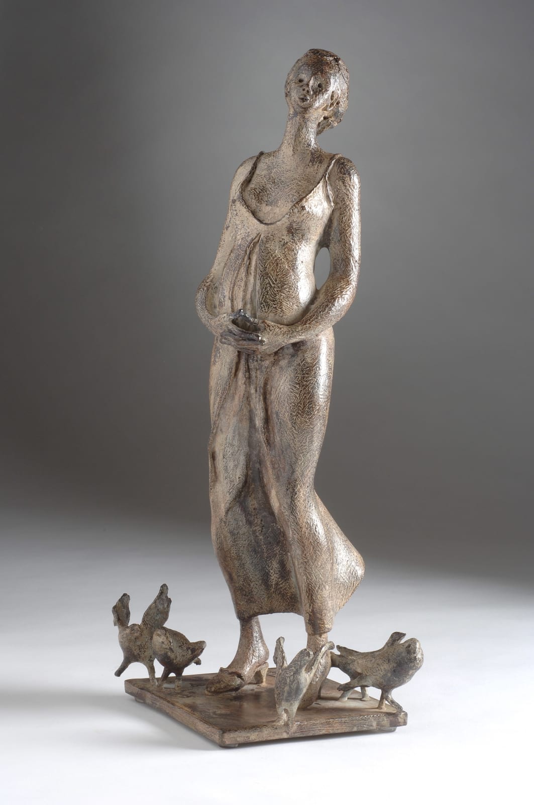 co-naissance, rené julien, sculpture, bronze, art thema, heyi gallery, pregnant, enceinte, baby, mother, woman