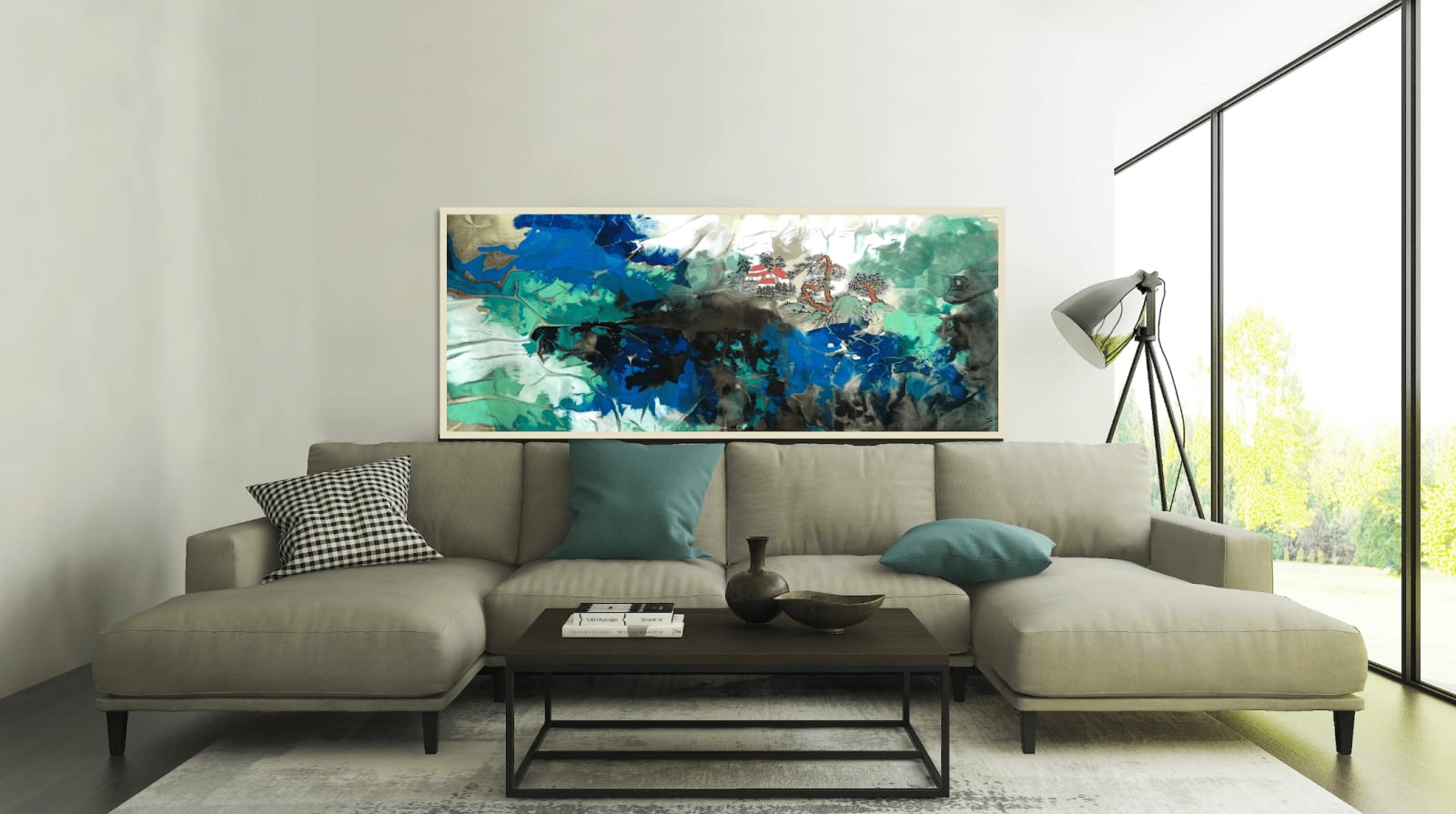 zhang jinxian, temple in mountain, mountain painting, landscape painting, ink art, chinese art, ink painting, waterscape painting, lake painting, zen painting, asian painting, asian art, relax, inspiration, buddism art, interior design, art deco, decor, room decoration, interior decoration, wall decoration, wall art, art thema heyi, belgian art gallery