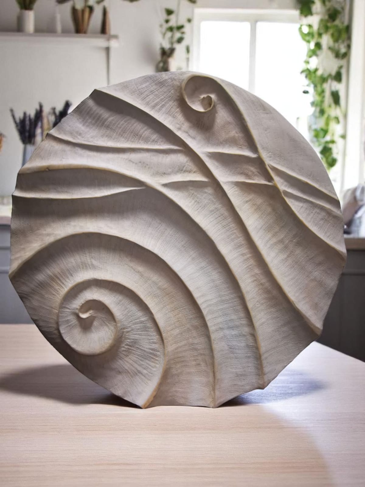 sculpture, bois, spirale, Loïc de Maisonneuve, art contemporain, sculpture organique, salon Côté Sud, Aix-en-Provence, sculpture artistique, érable teinté, formes naturelles, design bois, sculpture poétique, mouvement spiralé, matière vivante