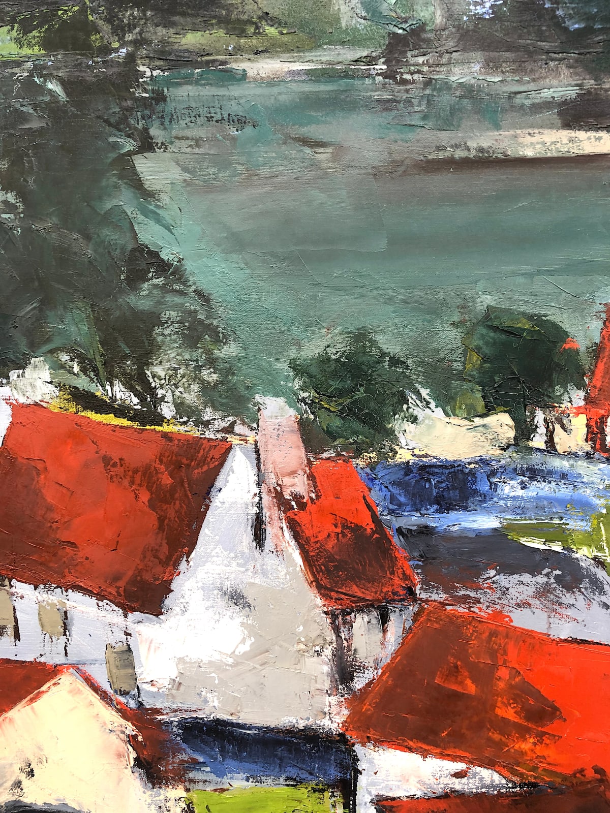 daufin, bord, oise, peinture, bleu, vert, maisons, couple, expressionisme, expressioniste, peintre français, jacques daufin, art thema, art, thema, galerie d'art, fine art fair, bruxelles, arles, décoration intérieure, paysage, matière