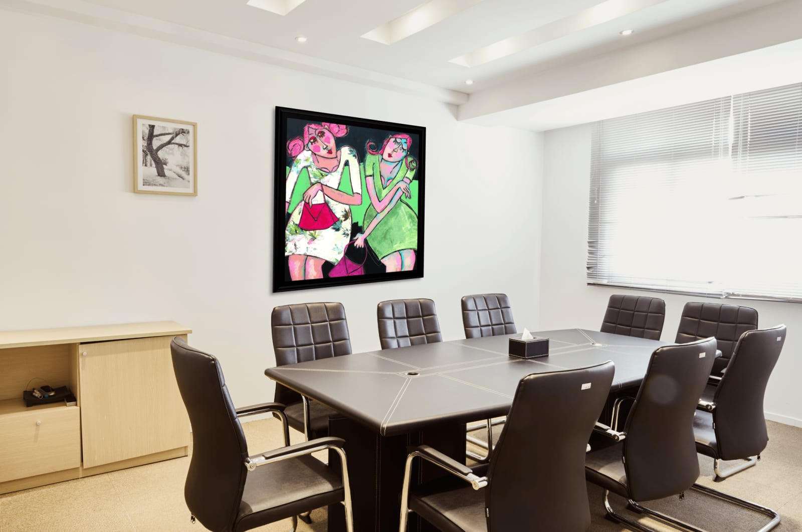 art thema, artthema, art, thema, French girls, beautiful, coquine, shopping, pink, green, girl party, SIMSA PATRICIA, Painting on cavas, Figurative painting, contemporary art, colorful, joyful, Art Thema Heyi Gallery, Brussels, home interior art design, dinning room decoration, Gallery, Brussels, carry le rouet