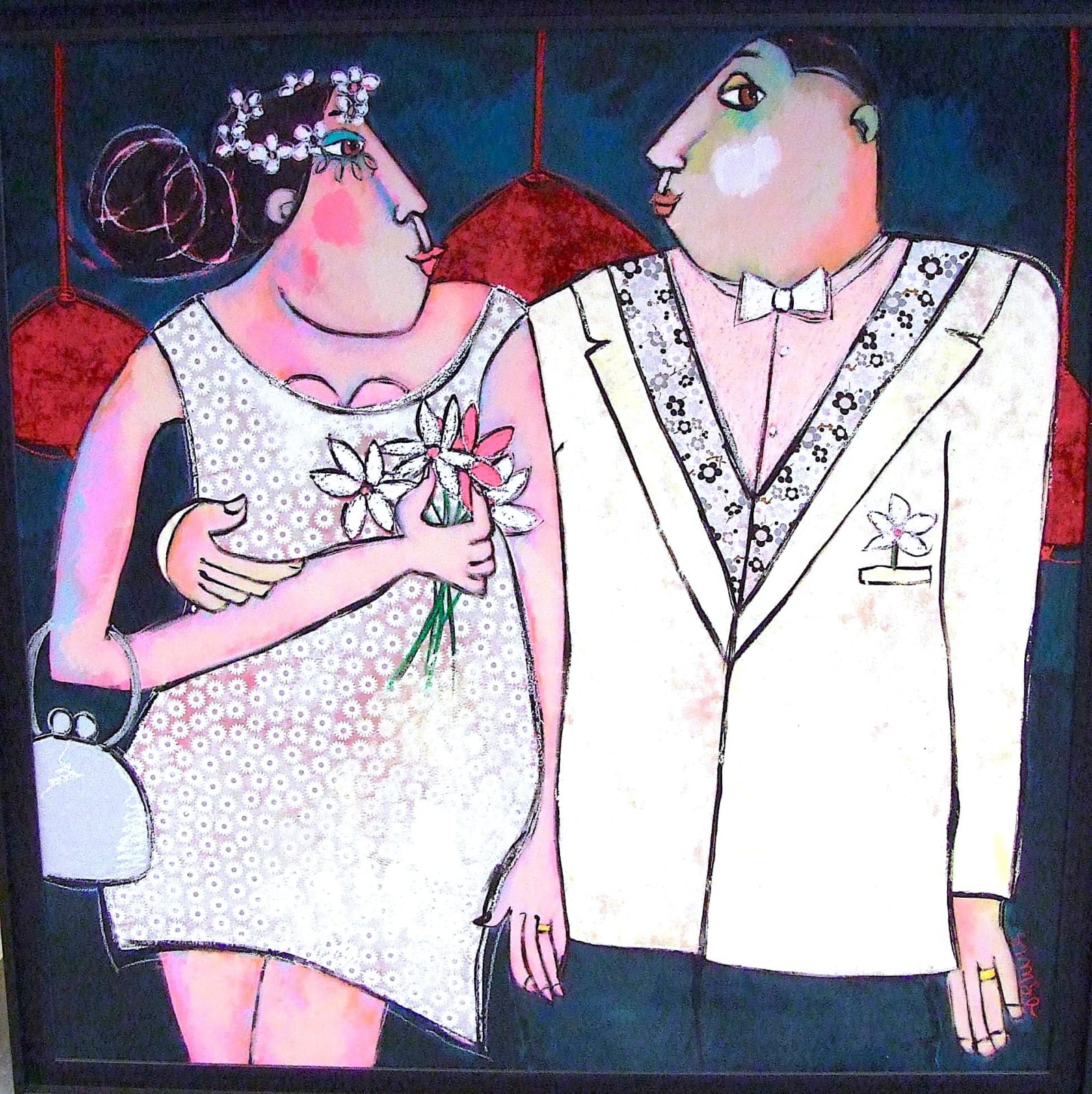 art thema, artthema, art, thema, les mariés, simsa, painting, love, couple, wedding, art thema heyi gallery, humor, married couple, flower, contemporary art