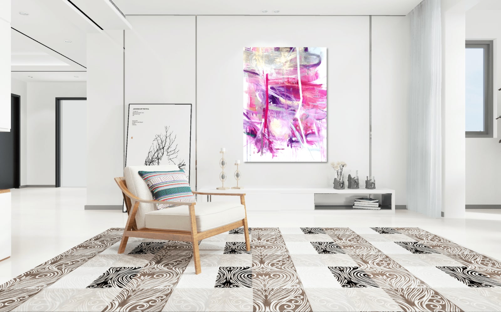 Schnell, Langsam, undifferentiated time, rapide, lente, violet, rose, peinture abstraite, peinture acrylique, peinture à l'huile, mouvement, art de ligne, Naoko WATANABE, peinture japonaise, art asiatique contemporain, peinture japonaise contemporaine, romance, floraison, art thema heyi gallery, Galerie d'art Bruxelles