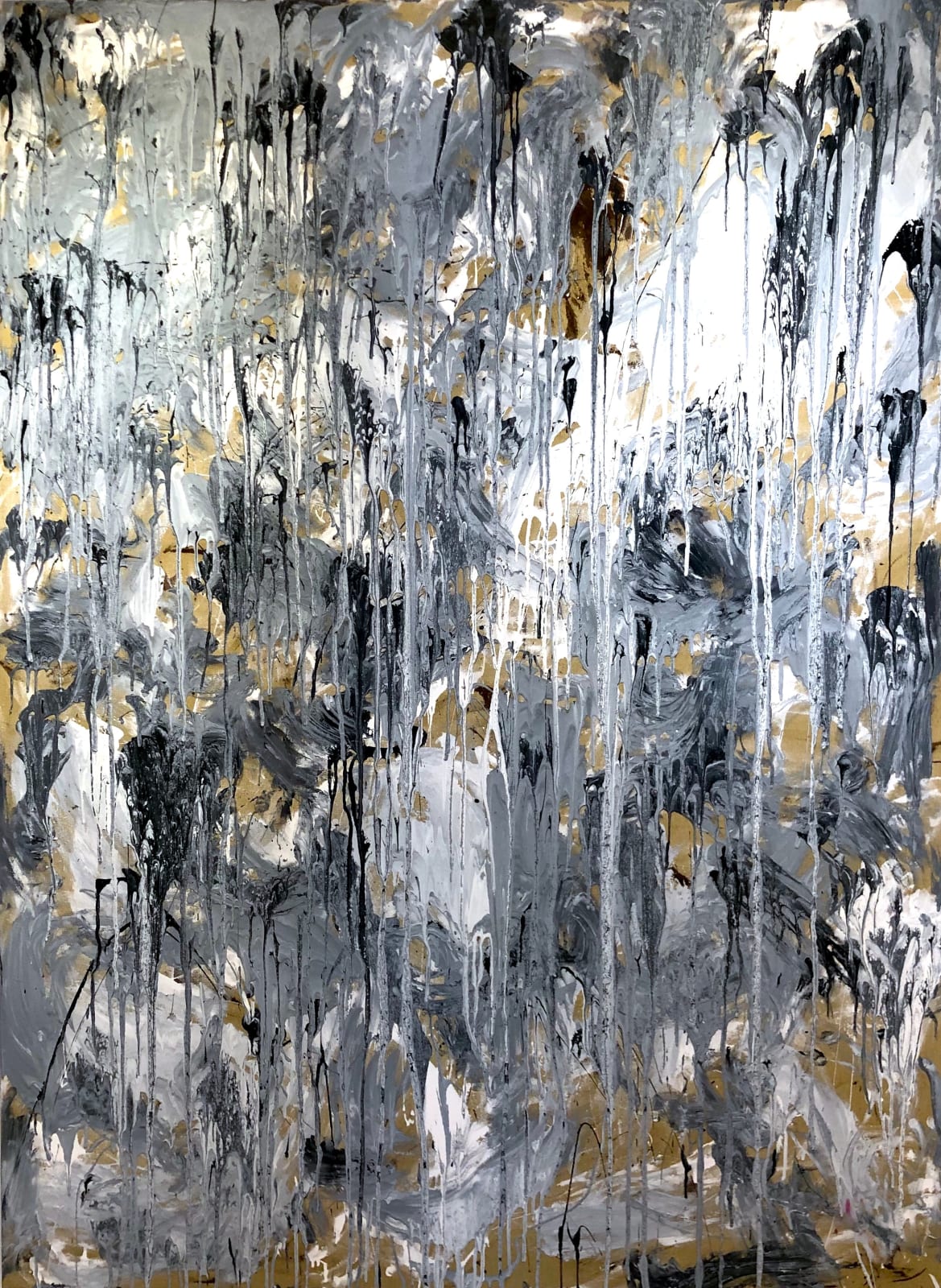 duhem, painting, skyfall, acrylic, grey, golden, abstract, art thema heyi gallery