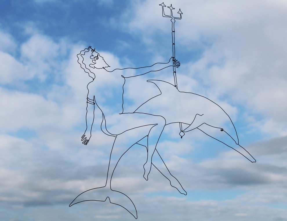 poseidon, art, beach, cabane bambou, ramatuelle, saint tropez, steel, sculpture, poetic, romantic, mythology, sunset, art thema, heyi