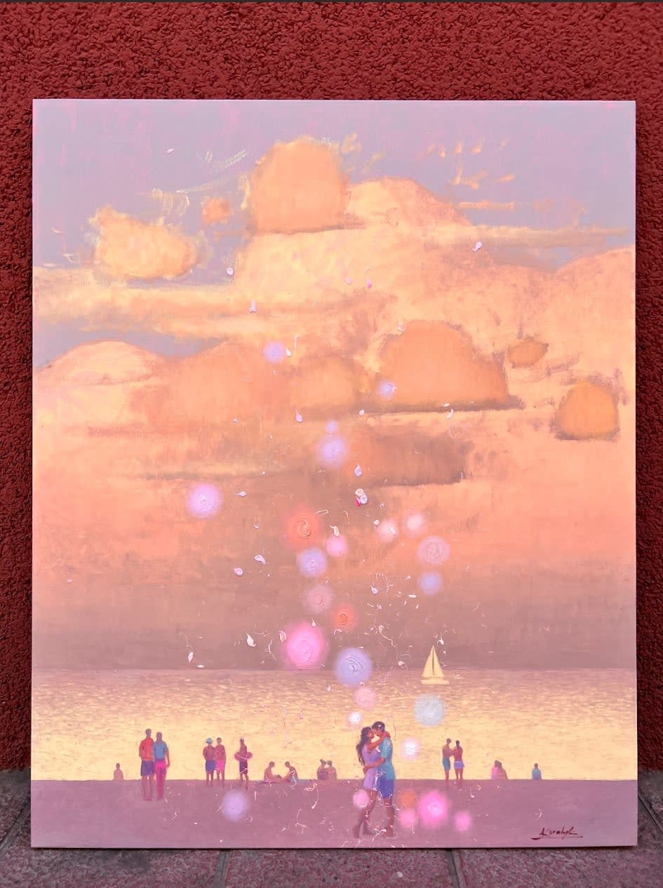 Andrii Kovalyk, Golden Peach Romantic Evening by the Sea, 2024