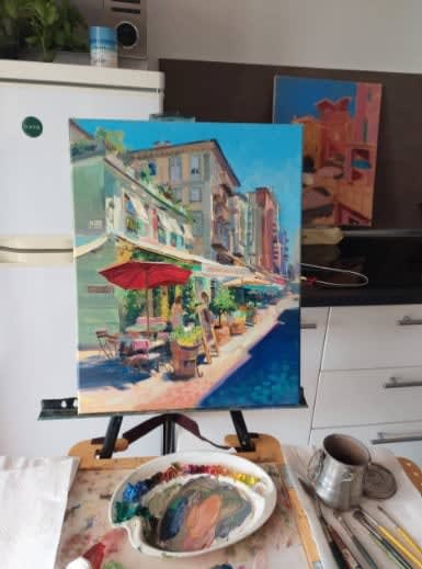 Katharina Valeeva, Cafe in La Spezia, 2023