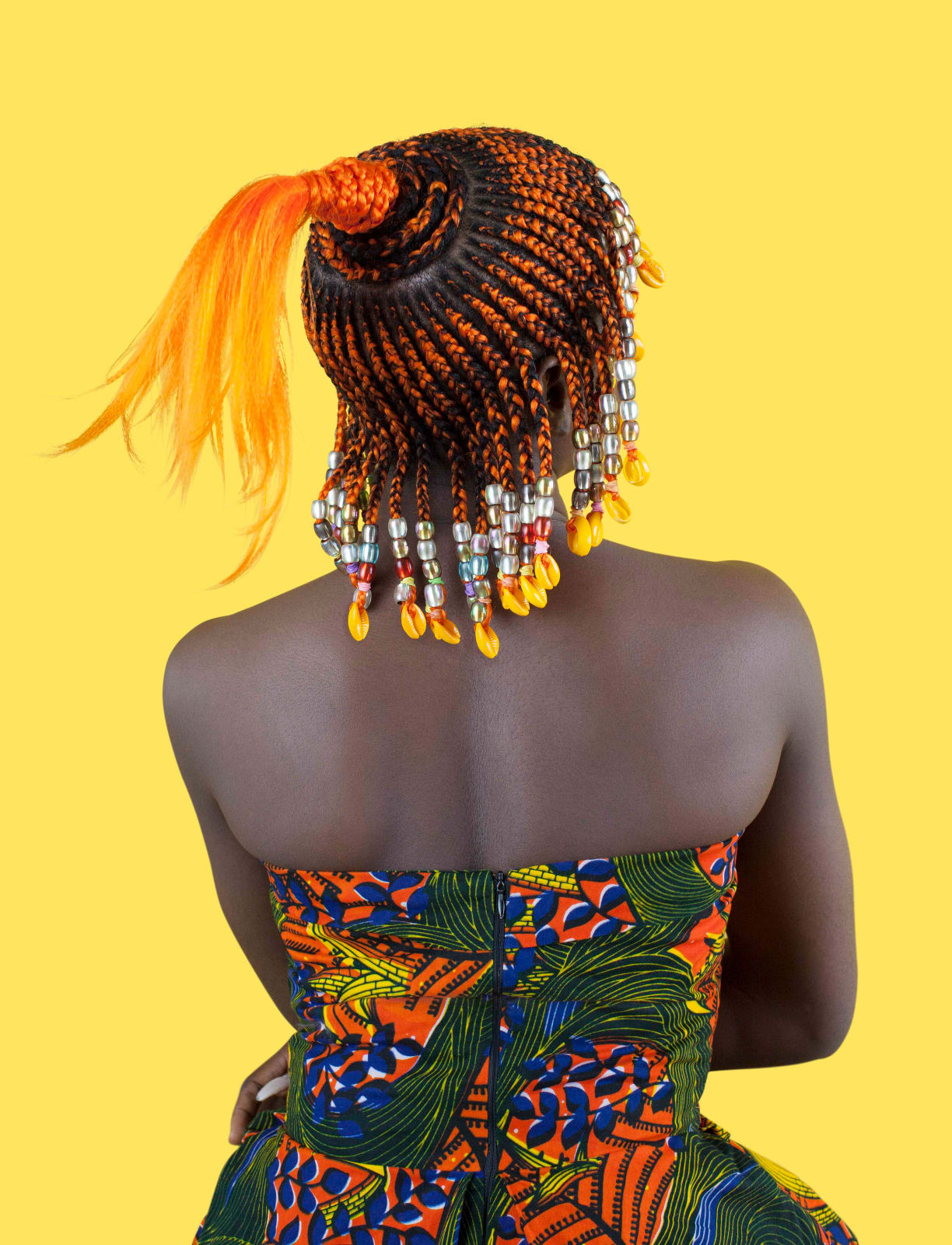 Medina Dugger, Orange Koroba with Ponytail from the series CHROMA: an Ode to J.D. ‘Okhai Ojeikere’, 2017