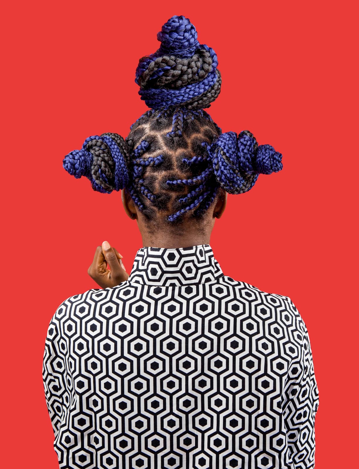 Medina Dugger, Calabar Bun Trio, from the series CHROMA: an Ode to J.D. ‘Okhai Ojeikere’ , 2017