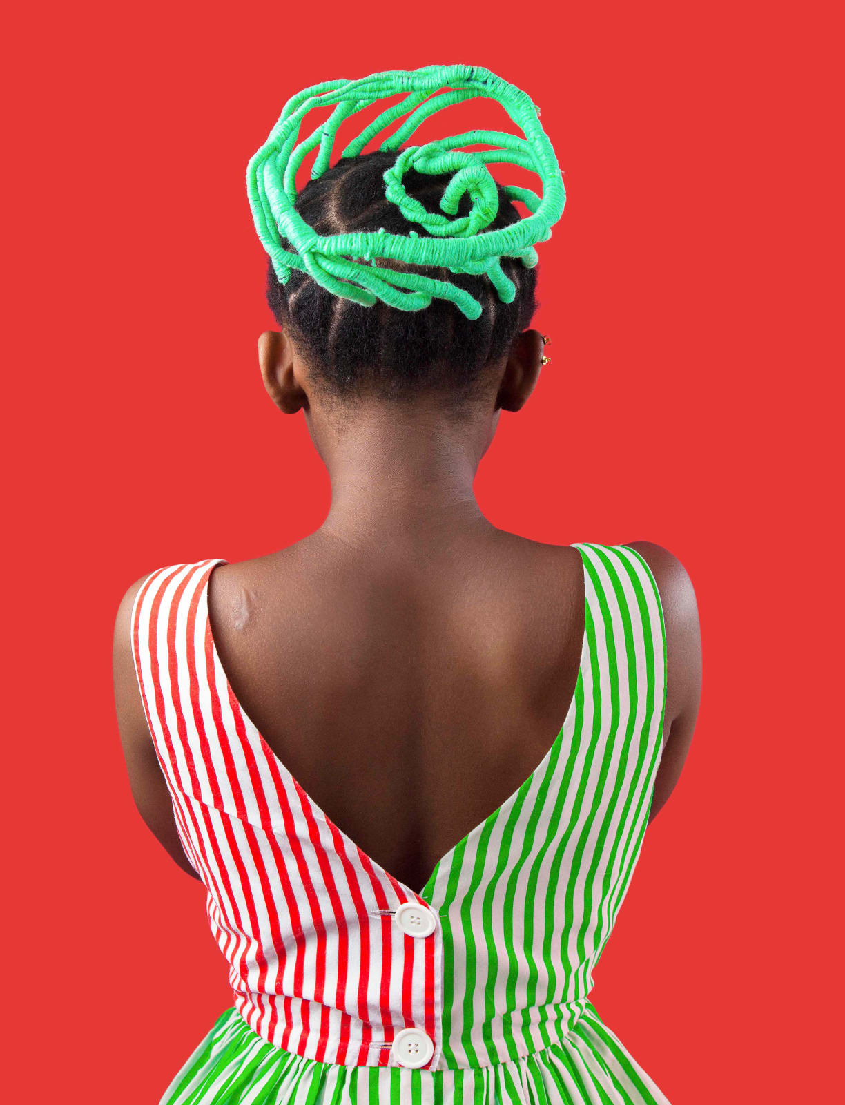 Medina Dugger, Mint Tea Cup and Saucer from the series CHROMA: an Ode to J.D. ‘Okhai Ojeikere’ , 2017