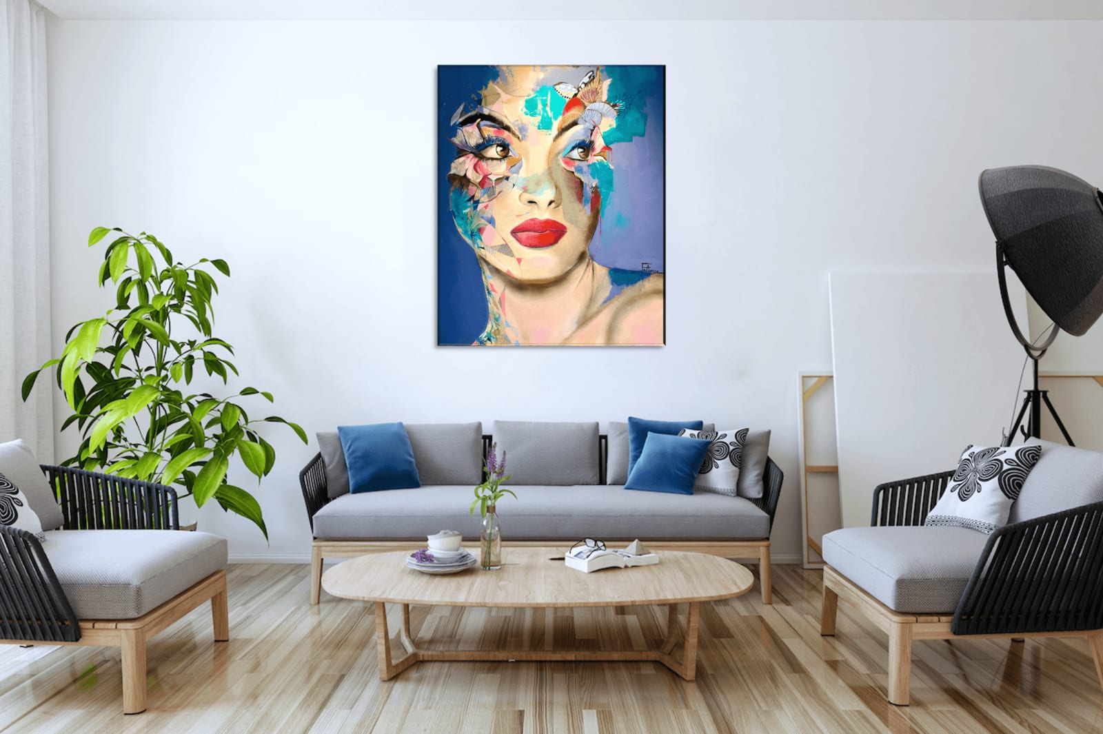 the eyes of butterfly acrylic painting japanese art france courpotin woman face painting of butterfly and flower Art Yi brussels art gallery