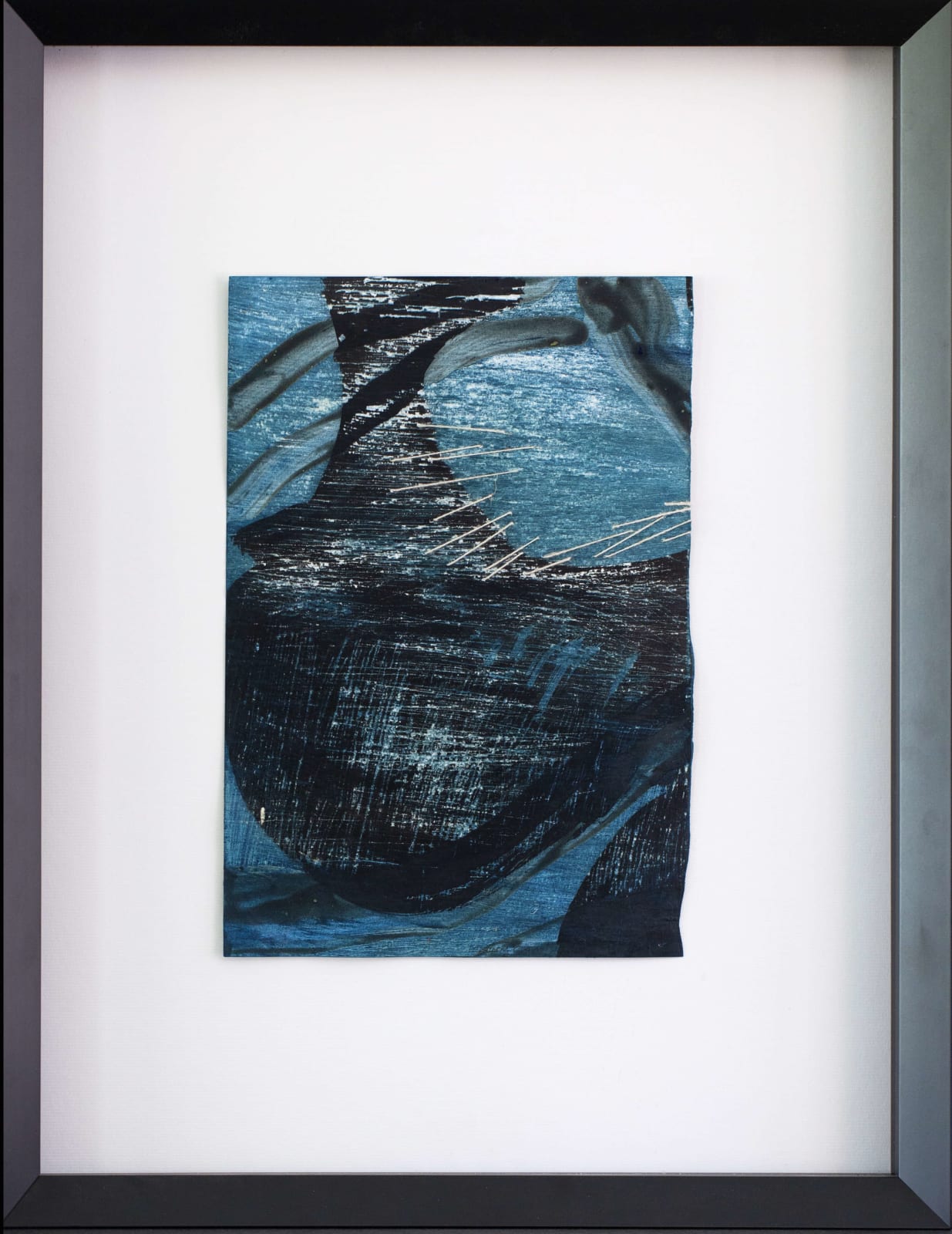 along the water contemporary art mixed media abstract painting blue sea and fish abstract art maison Fabienne Decornet Art Yi Gallery Brussels art gallery