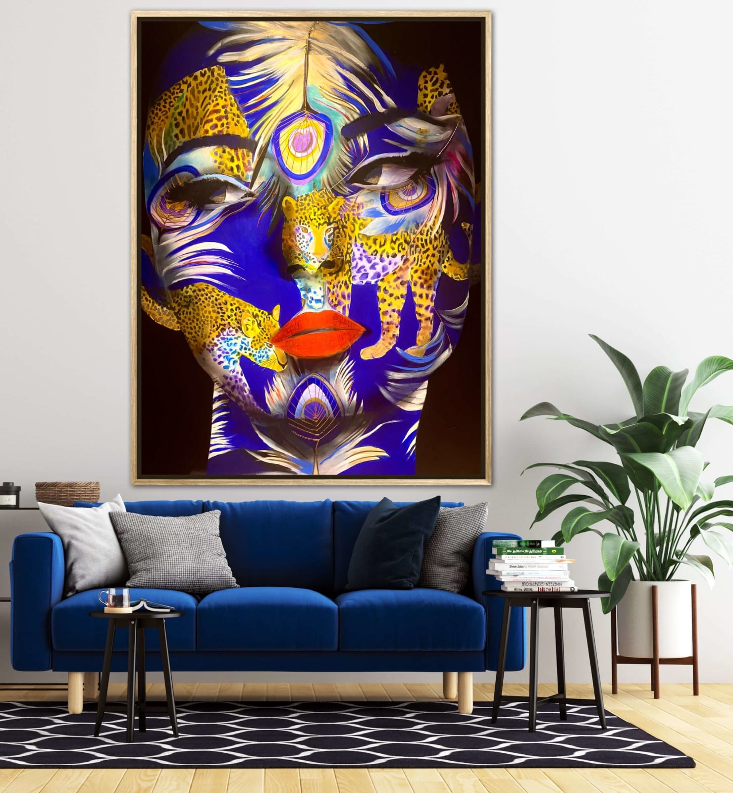 purple leopard peacock painting contemporary face painting blue France Courpotin Art Yi Brussels art gallery