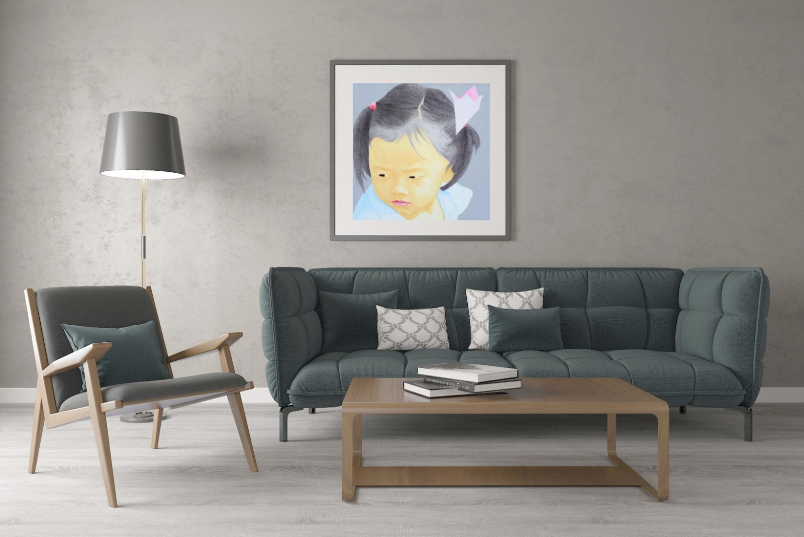 Han Feng chinese girl oil painting cute asian girl painting art interior design at hotel Barsey by Warwick Art Yi gallery Brussels art gallery