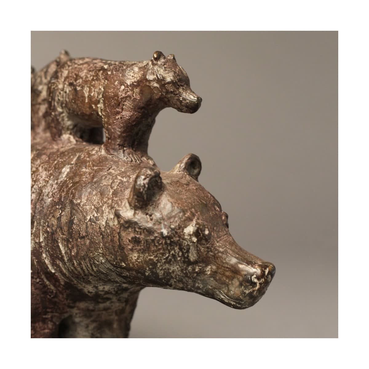 bear walk cute and adorable animal contemporary bronze bear sculpture baby bear and mother sophie verger