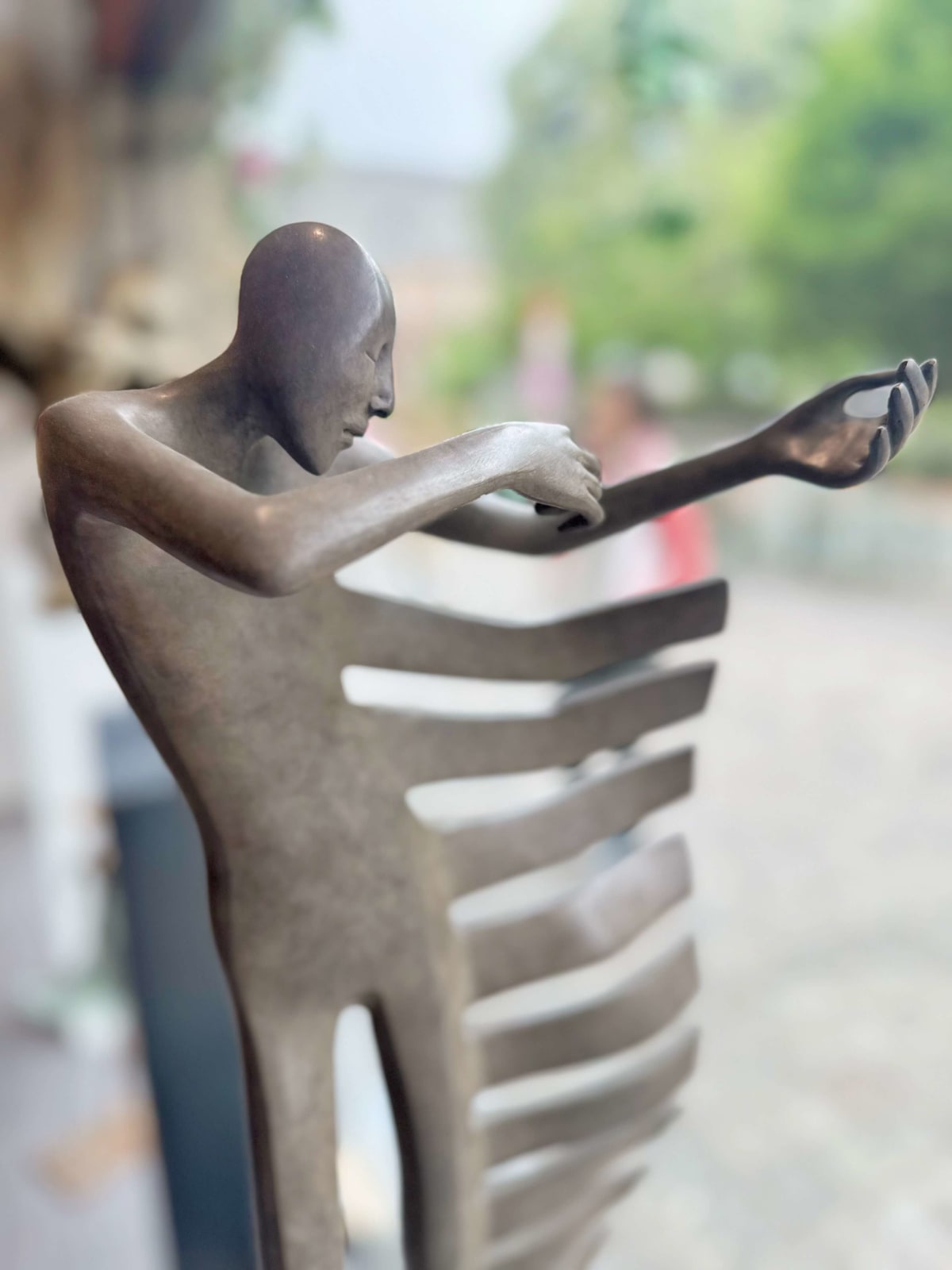 Isabel miramontes contemporary bronze sculpture abstract art musician sculpture rock my heart a musician playing violin