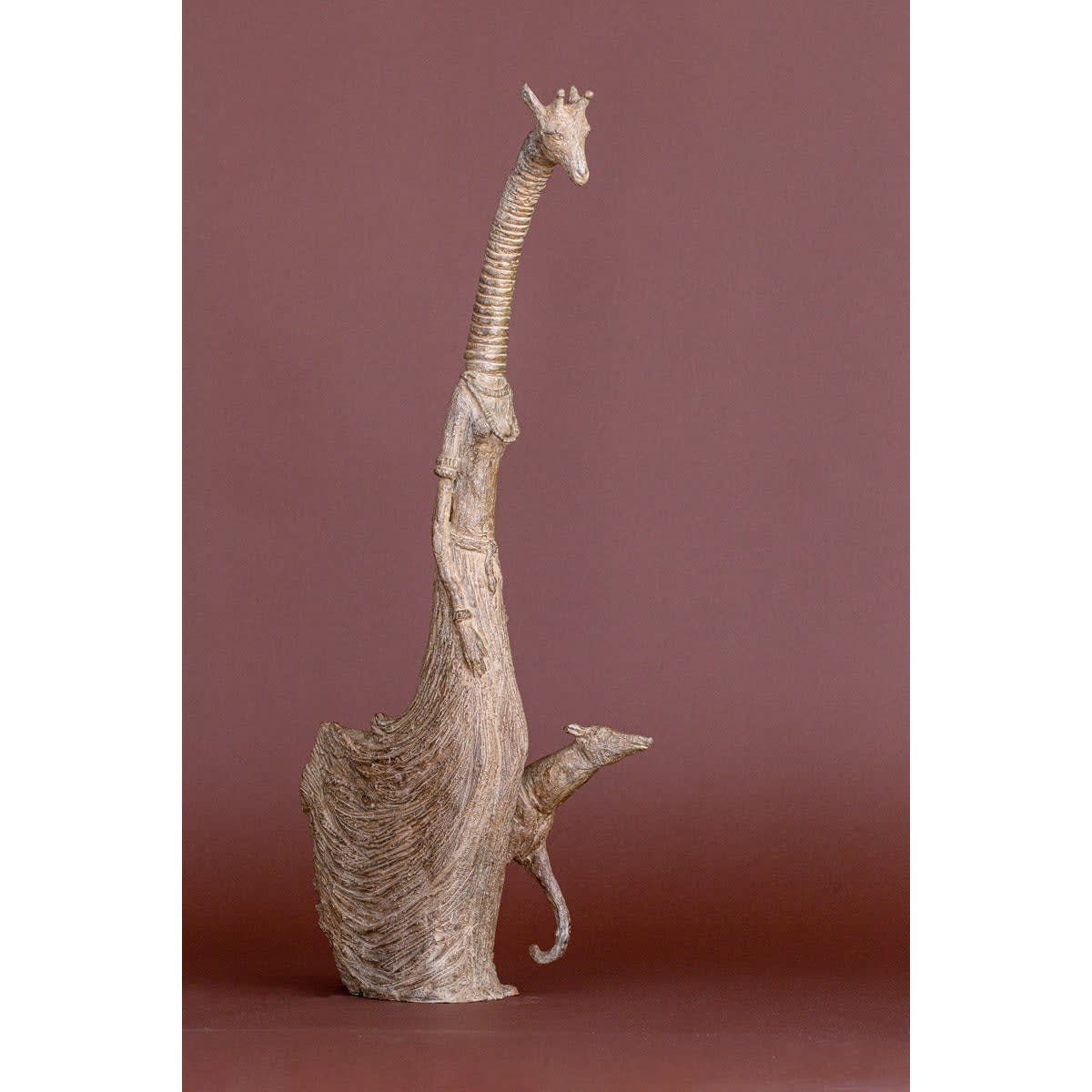 Giraffe and his greyhound giraffe sculpture hunting with dog sophie verger contemporary bronze animal sculpture desk art decoration art yi brussels art gallery