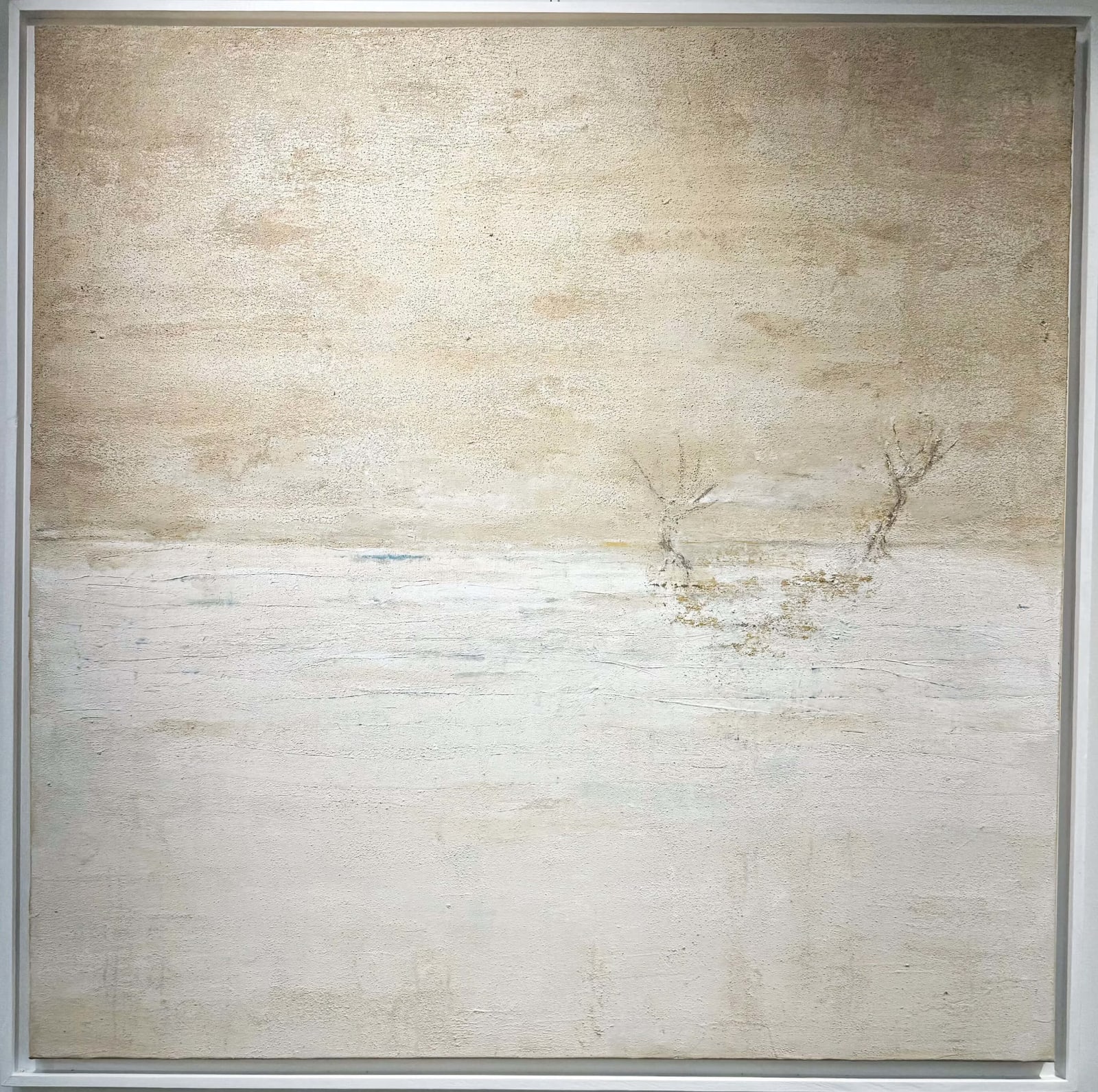 Chems awakening of light abstract painting acrylic painting sand painting meditation painting zen art waterscape water painting at Art Yi gallery in Brussels