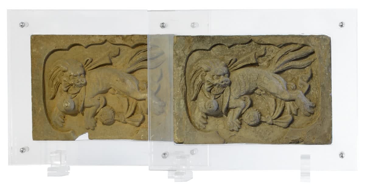 Yuan-dynastie Een paar ruggegraten antiek aardewerk steen baksteen sculpturen van FU Dogs sculpturen] aziatische steen antiek Kunst Yi brusselse kunstgalerij