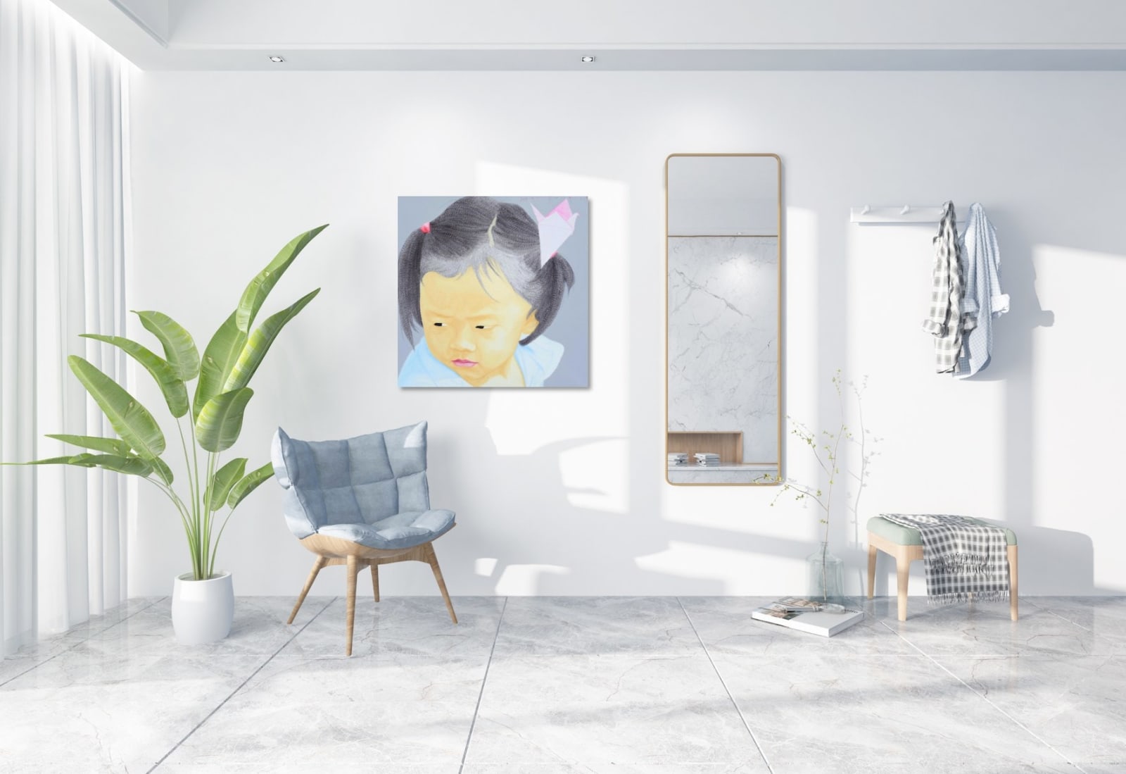 Chinesisches Mädchen-Ölgemälde von Han Feng, süßes asiatisches Mädchen, Malerei, Kunst, Innenarchitektur im Hotel Barsey von Warwick Art Yi Gallery, Brüsseler Kunstgalerie