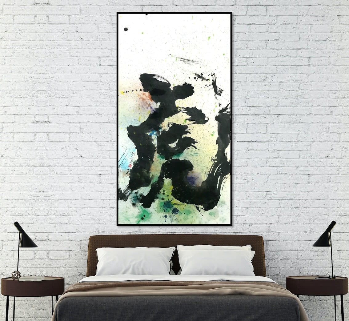 Tijger Liu Dongyao Chinese kalligrafie kunst kalligrafische schilderkunst hedendaagse inkt kunst schilderij zwart-wit op rijstpapier lange rol Art Yi-galerij Kunstgalerij Brussel