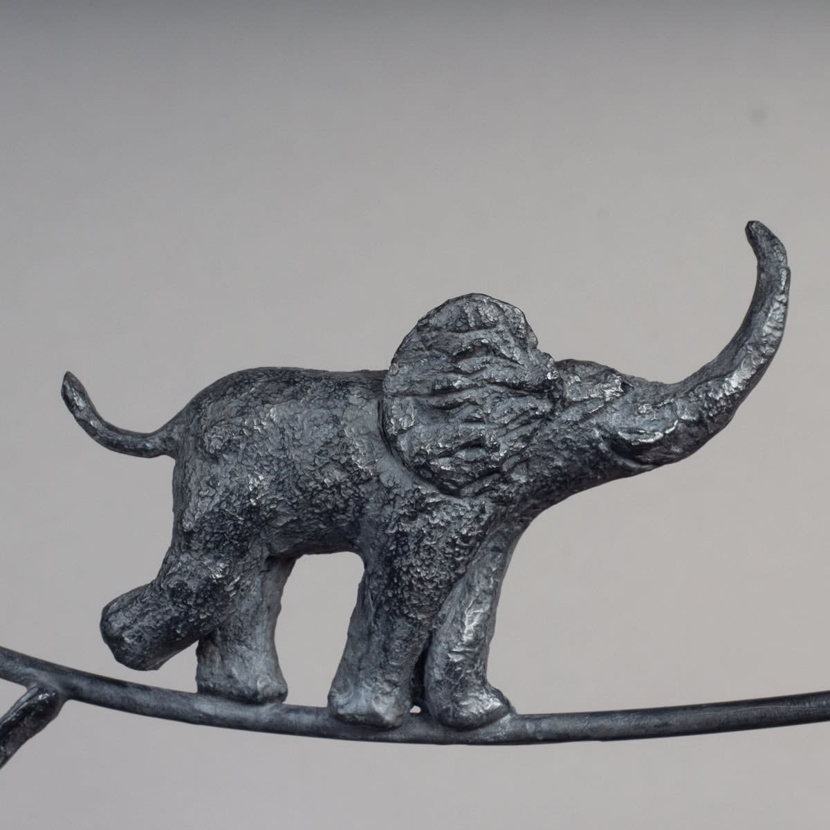 The Tightrope walkers elephant sculpture of Sophie verger adorable elephant family playing in the air bronze sculpture animal sculpture contemporary art sculpture at Art Yi gallery in Brussels