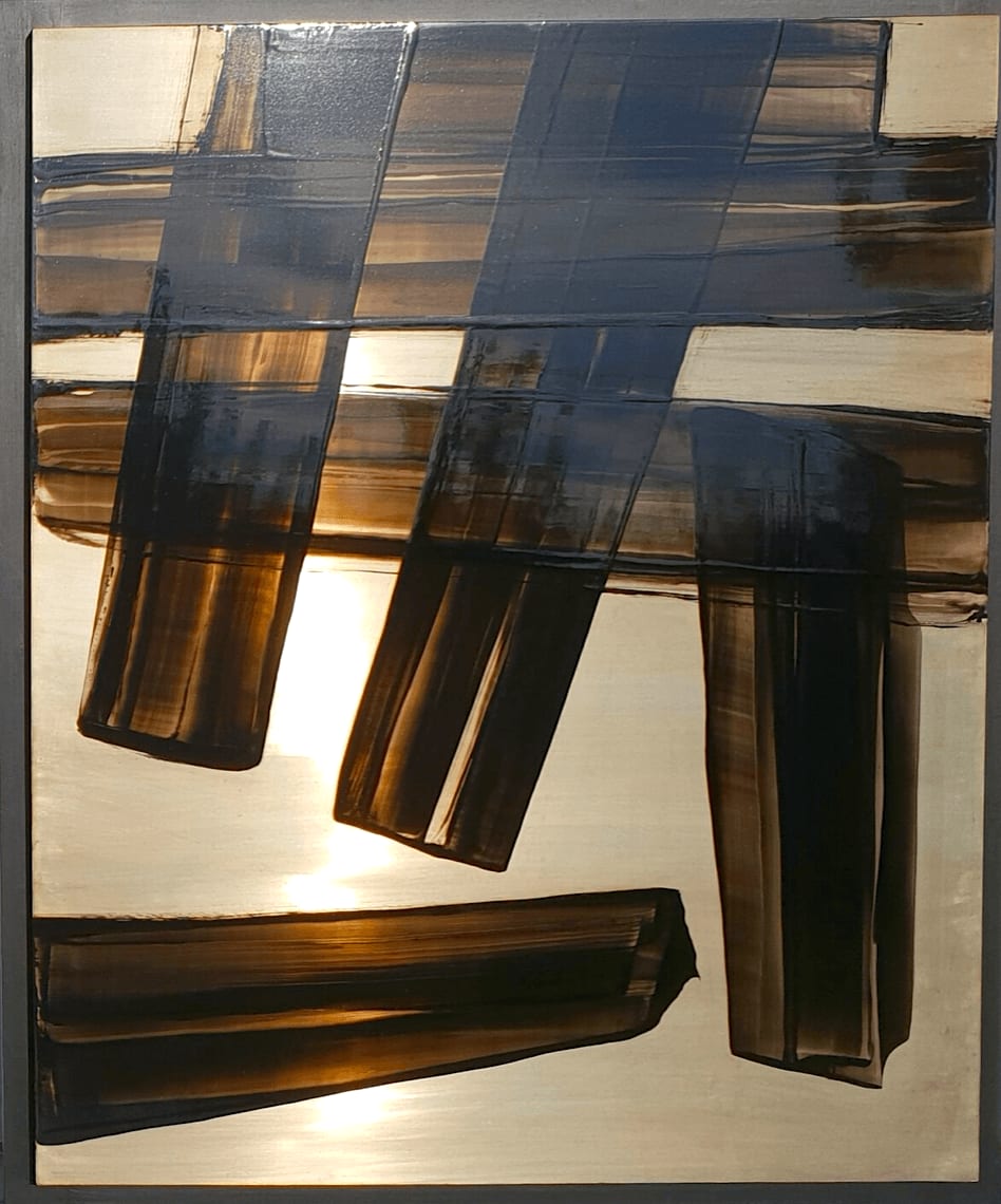 ALUMINOÏDE SUN Trap, Frédéric Halbreich abstract acrylic lacquer black and gold painting