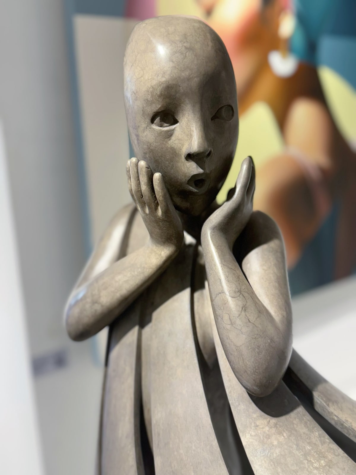 Angel passes Isabel miramontes dancing girl sculpture monumental sculpture garden sculpture contemporary bronze sculpture a beautiful girl in surprise of her dress blows up by wind Art Yi gallery Brussels art gallery