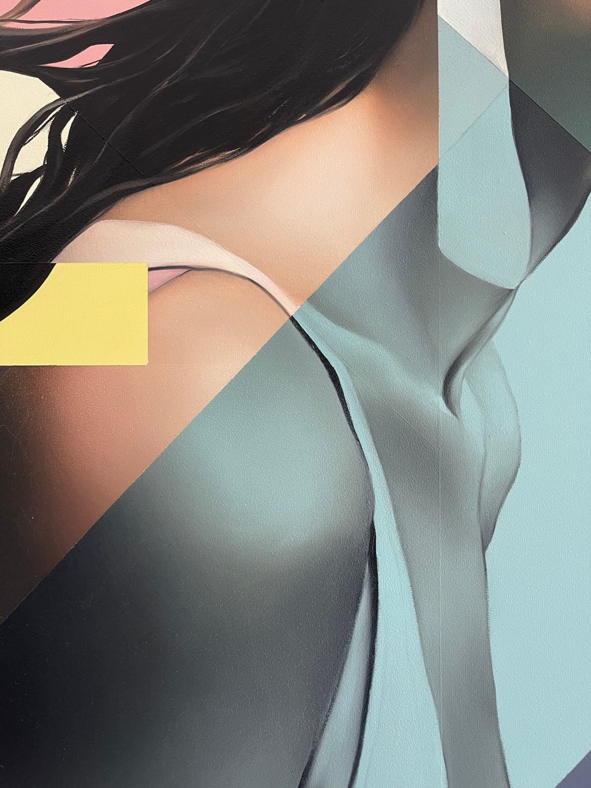 Tondo pour une femme en bonnet blanc femme nageuse peinture peinture figurative peinture à l'huile peinture acrylique peinture contemporaine Damien Bassez à la galerie Art Yi à Bruxelles