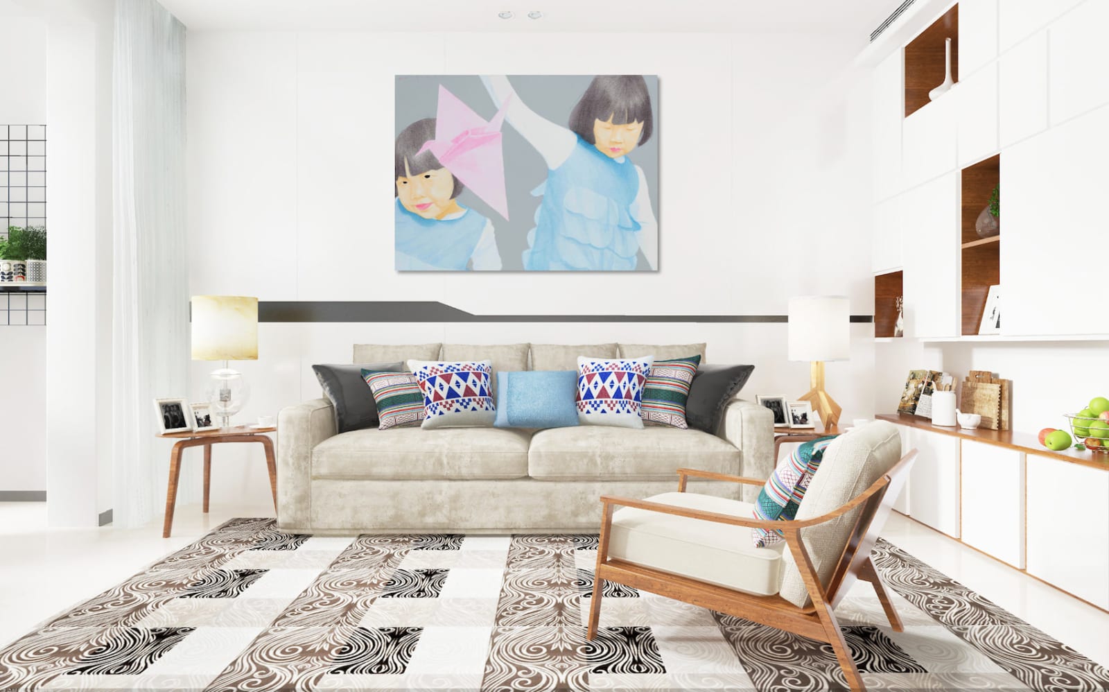 Han Feng Chinees meisje olieverfschilderij schattig Aziatisch meisje schilderij kunst interieur in hotel Barsey door Warwick Art Yi galerij Brusselse kunstgalerie