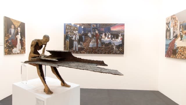 virtuoso pianista musicista bronzo scultura contemporanea jacques van den abeele alla galleria d'arte yi brussels