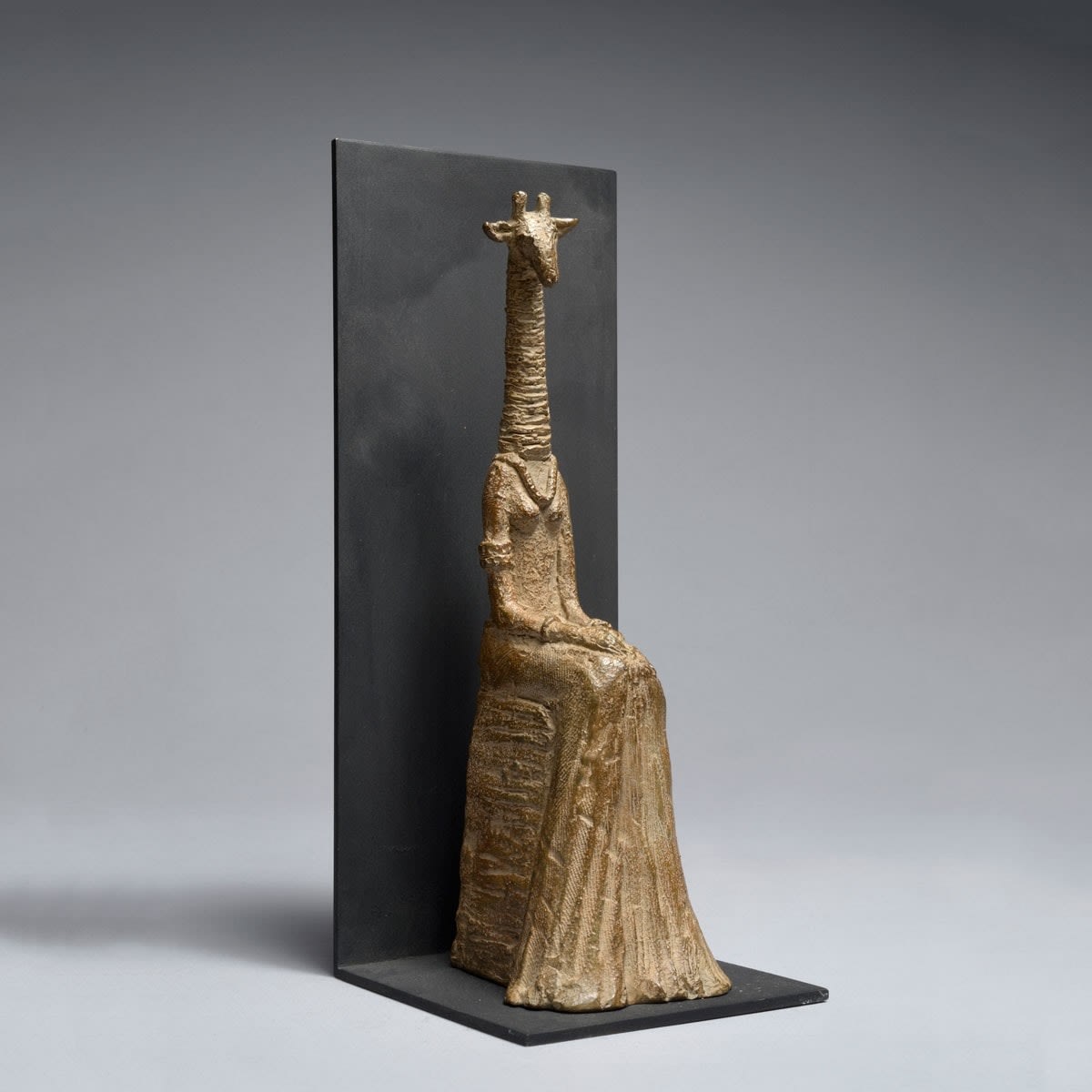 young girl giraffe sculpture sitting on a chair sophie verger contemporary bronze animal sculpture desk art decoration art yi brussels art gallery