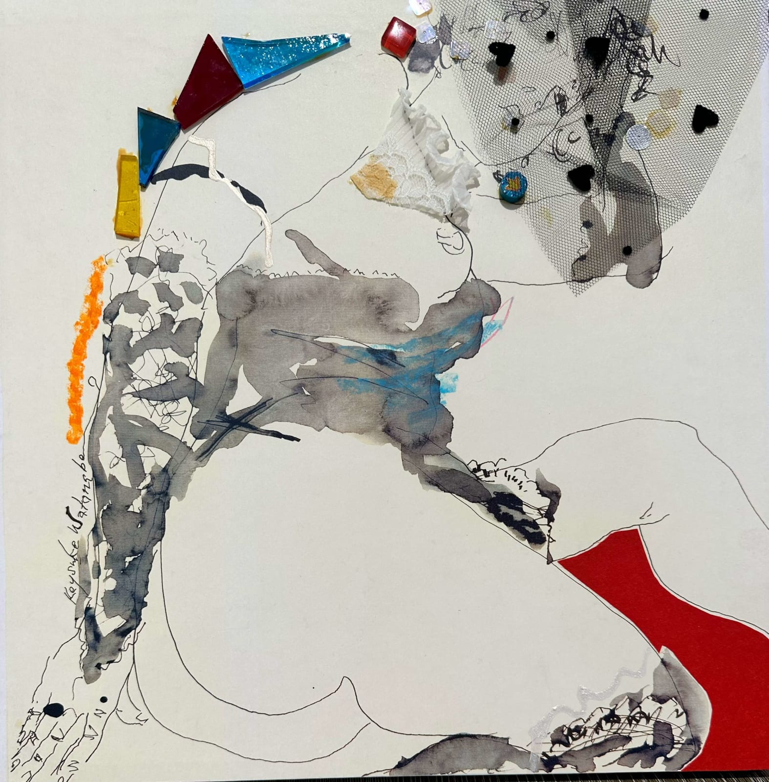 inkt schilderij kunst op paneel naakte vrouw en muziek dans japanse inktkunstenaar schilder Keisuke Watanabe hedendaags fijn tekenen mixed media kunstcollectie brusselse kunstgalerij kunst yi