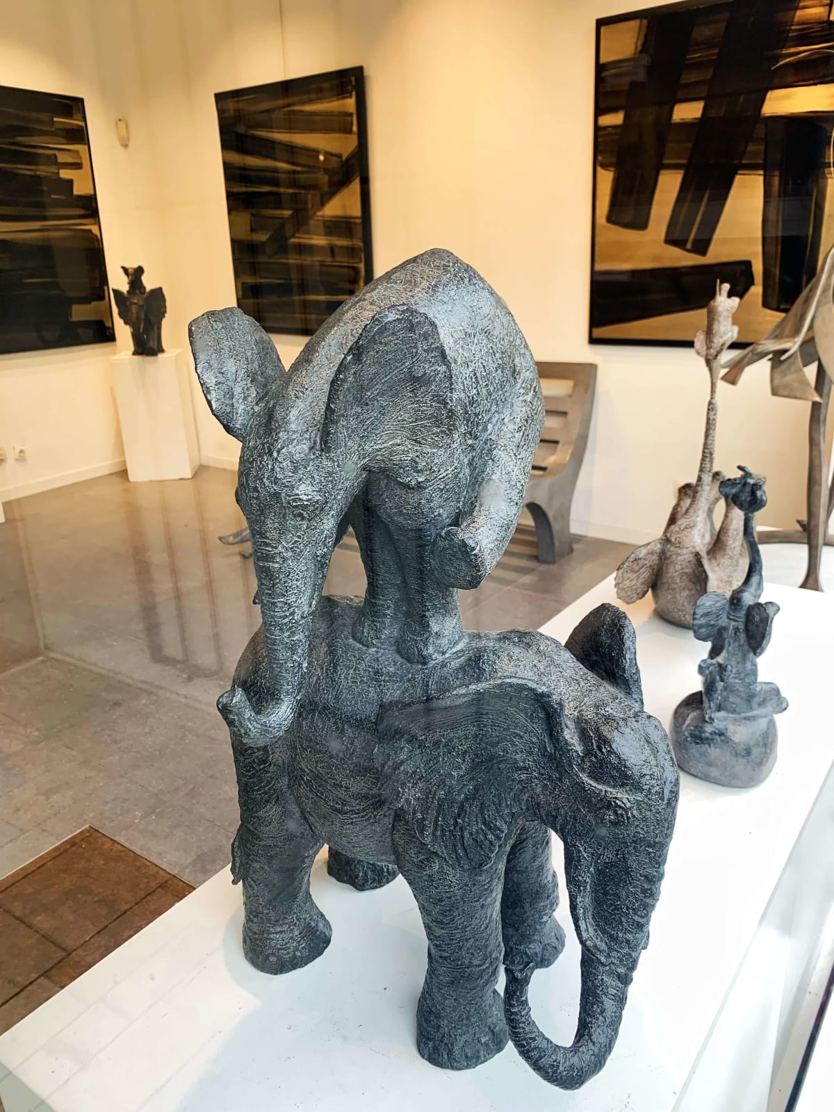 jumping elephant fun and happy contemporary bronze sculpture garden interior design sophie verger art gallery brussels