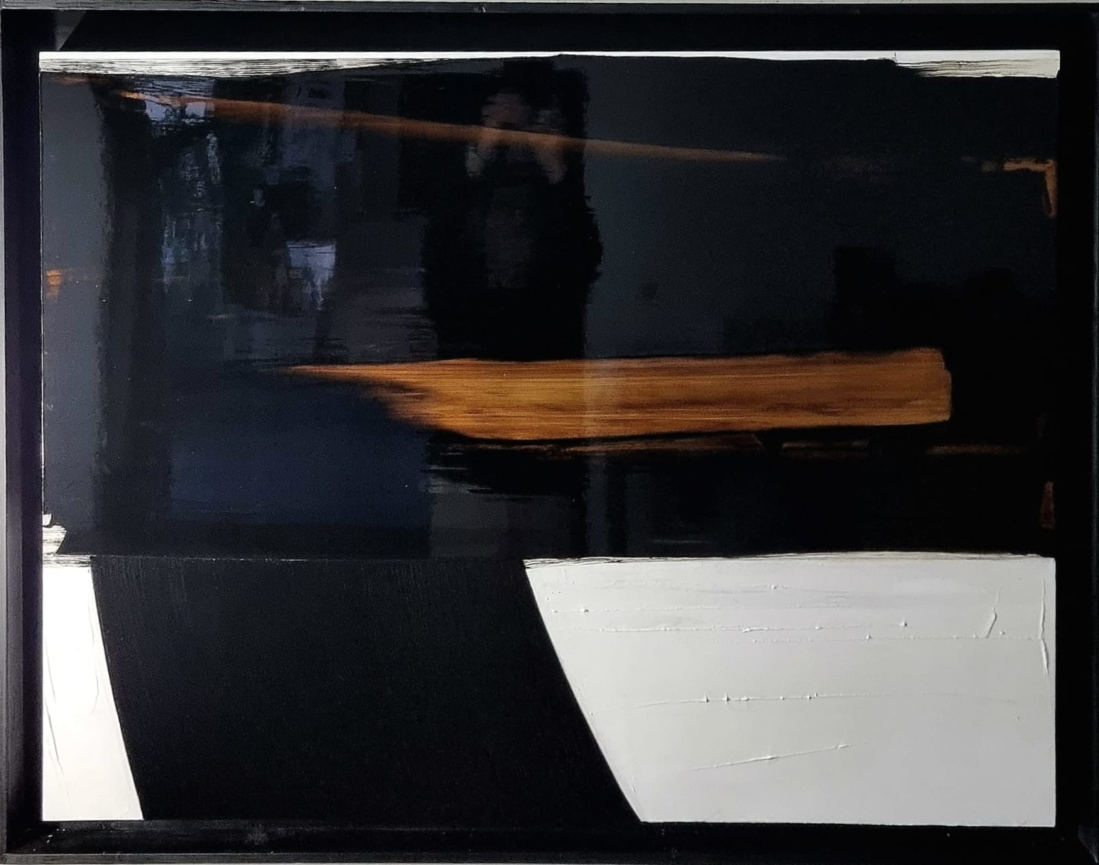 Aptere Frédéric Halbreich abstract lacquer and oil painting in black and white contemporary art