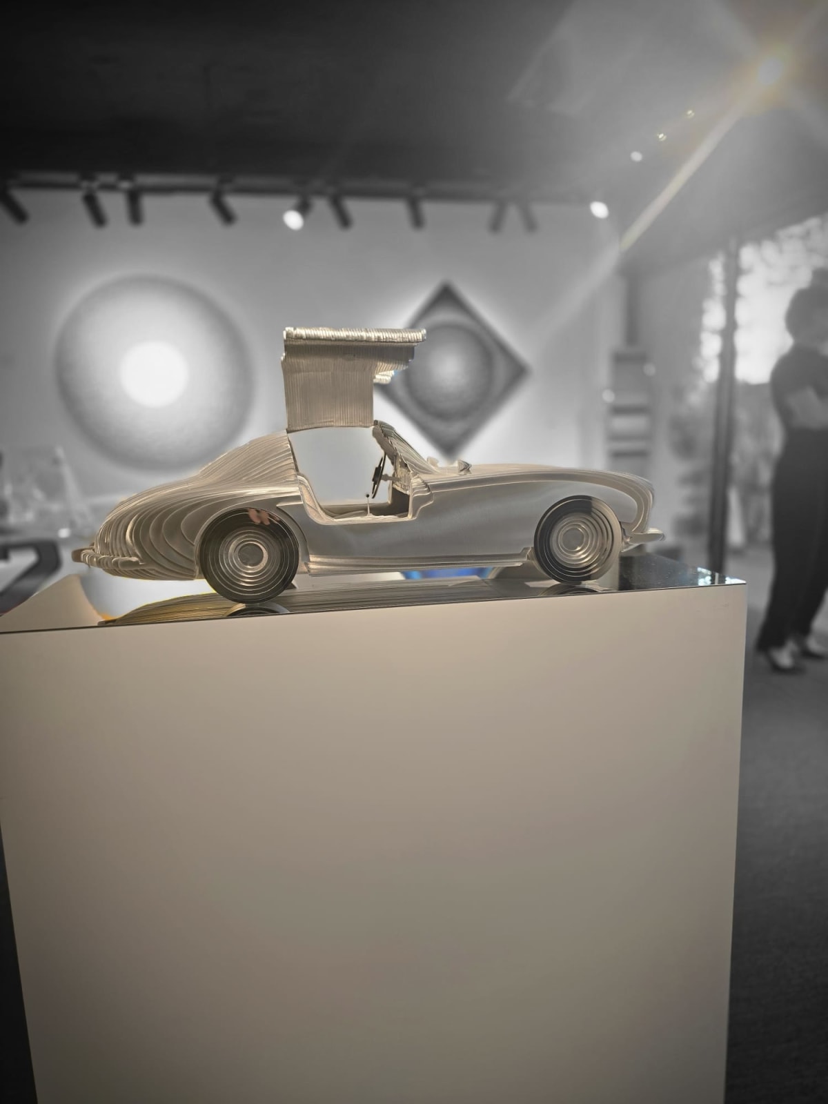 BENZA fancy silver racing car sculpture Jean Paul Kala contemporary sculpture car lover Art Yi gallery Brussels art gallery