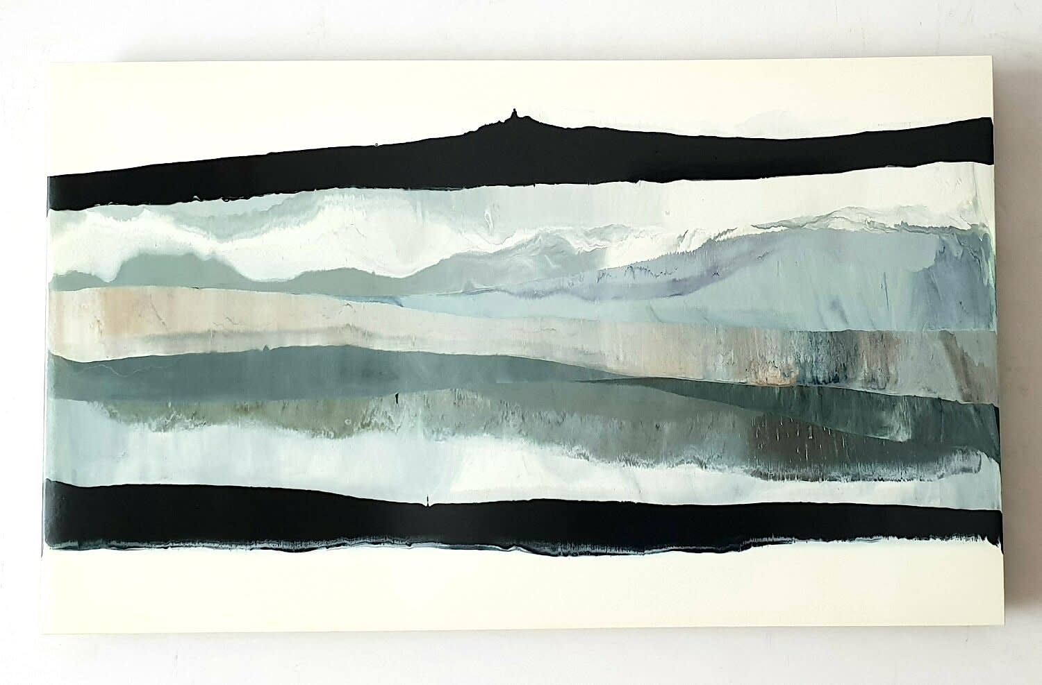 The persistence of a silent morning contemporary painting of Frederic Halbreich ice mountain sky mountain in spring with green grass and forest oil painting lacquer painting Art Yi gallery in Brussels