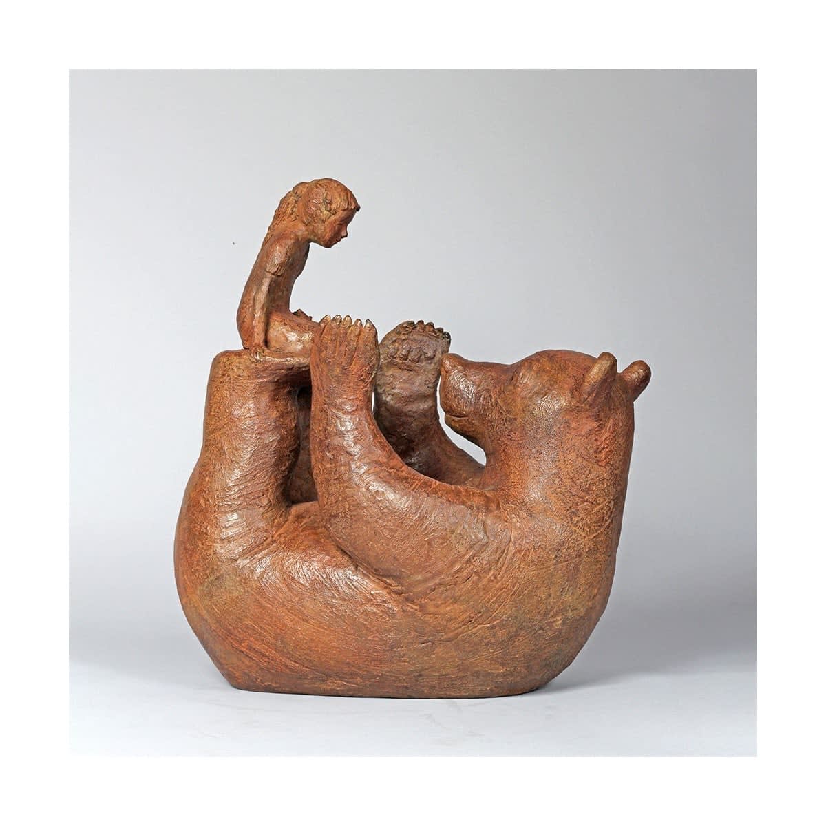 gaby and her bear cute child and adorable animal bear contemporary bronze sculpture sophie verger