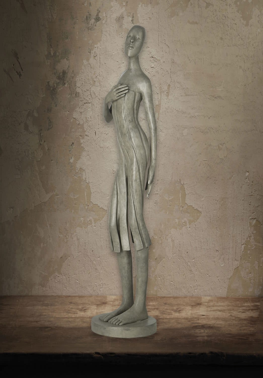 Callipyge-Frauenskulptur von Isabel Miramontes, zeitgenössische Skulptur, Bronzeskulptur, eine schöne Frau im Kleid, Skulptur, Kunst, Skulpturensammlung Art Yi-Galerie Brüsseler Kunstgalerie