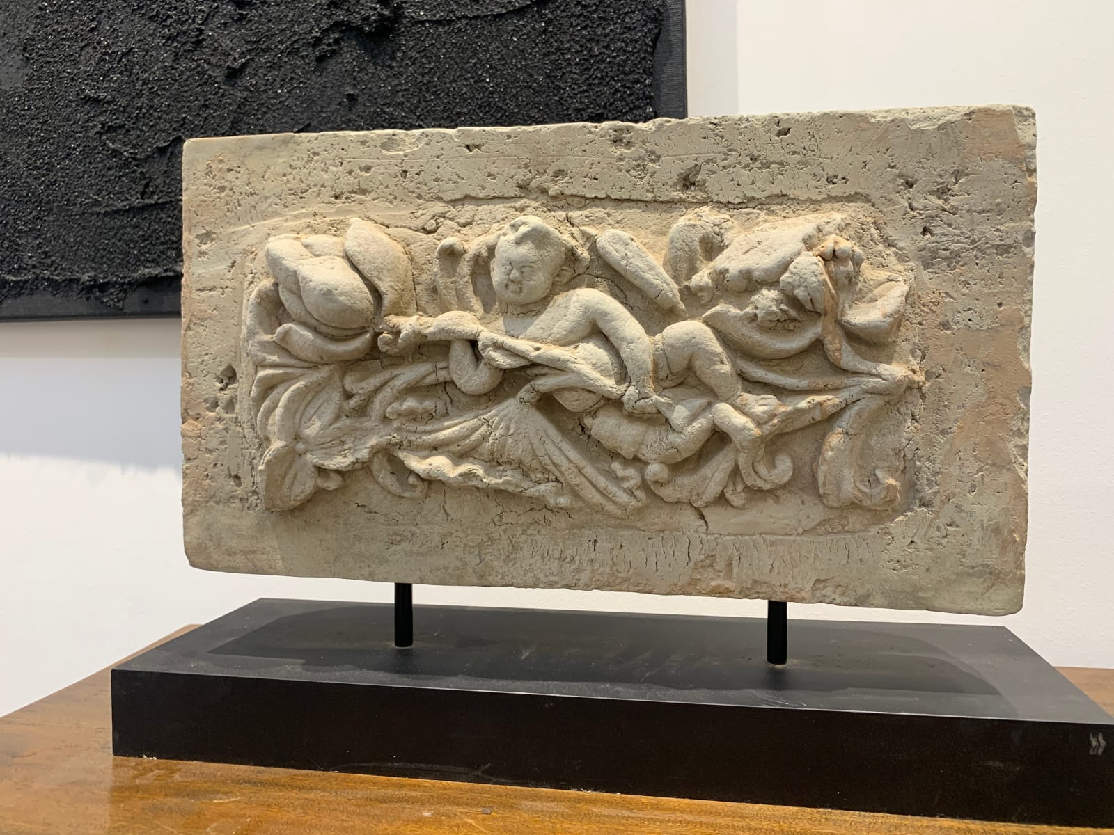 song dynasty A Pair of chines antiques earthenware stone brick sculptures of child holding lotus flower asian stone antiques Art Yi brussels art gallery