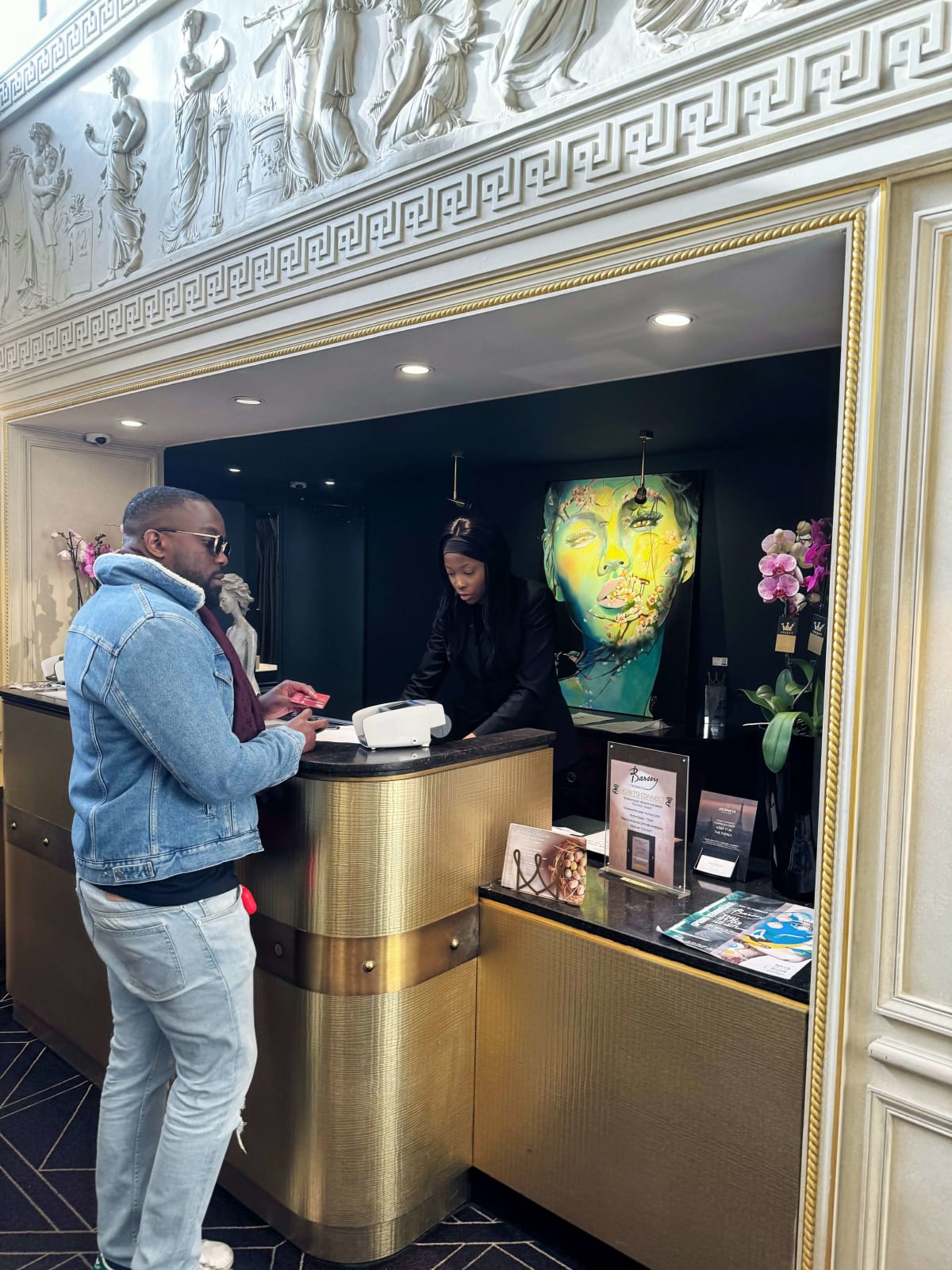 Cherry blossoms acrylic painting france courpotin painting in black of face of a beautiful woman with japanese flower painting sakura cherry blossoms a couple of bird in love hôtel Barsey by Warwick